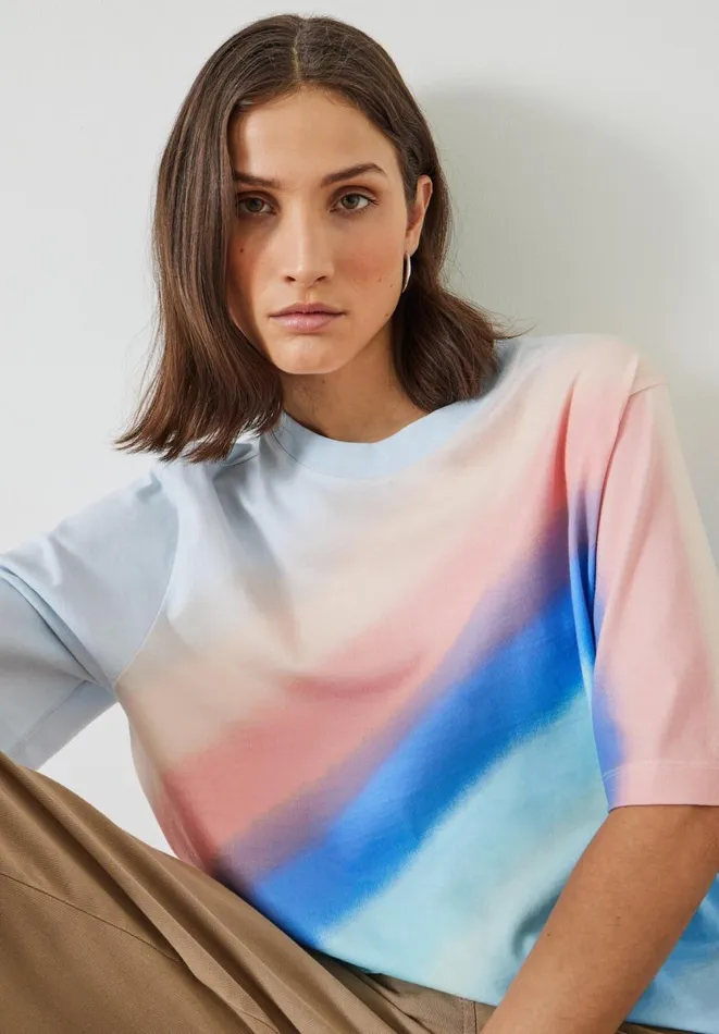 Hush Tops and Tshirts Women Tullie Relaxed Ombre Stripe TShirt Blue Mix Hush Tops and Tshirts Women Tullie Relaxed Ombre Stripe TShirt Blue Mix