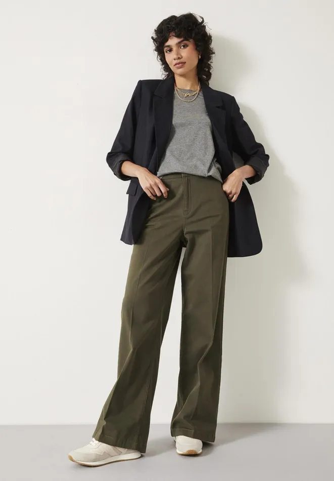 Hush Trousers Women Camille Flat Front Cotton Trousers Dark Khaki