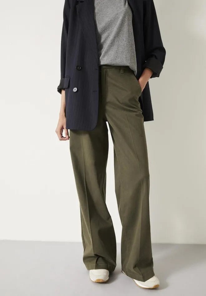 Hush Trousers Women Camille Flat Front Cotton Trousers Dark Khaki Hush Trousers Women Camille Flat Front Cotton Trousers Dark Khaki