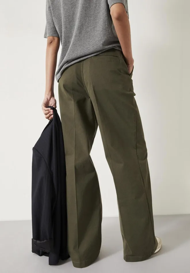 Hush Trousers Women Camille Flat Front Cotton Trousers Dark Khaki Hush Trousers Women Camille Flat Front Cotton Trousers Dark Khaki