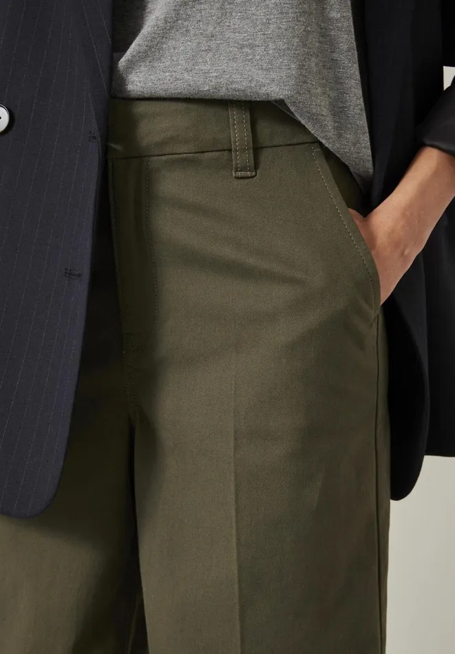 Hush Trousers Women Camille Flat Front Cotton Trousers Dark Khaki Hush Trousers Women Camille Flat Front Cotton Trousers Dark Khaki