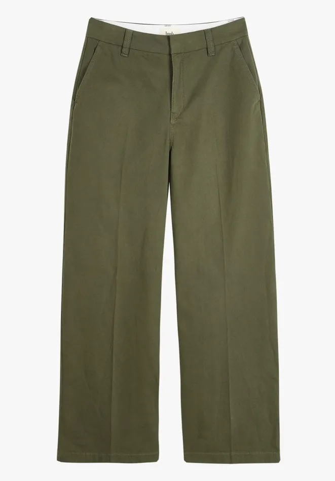 Hush Trousers Women Camille Flat Front Cotton Trousers Dark Khaki Hush Trousers Women Camille Flat Front Cotton Trousers Dark Khaki