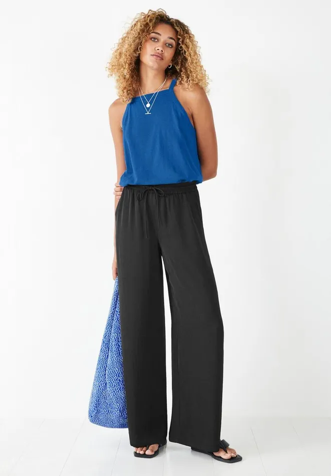 Hush Trousers Women Wide Leg Satin Trousers Black