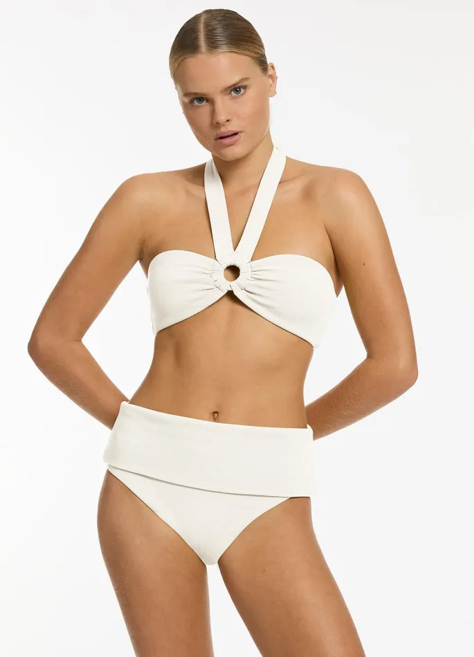 Isla Rib Bandeau Bikini Halter Top Cream Women JETS Australia Bandeau Bikini Tops