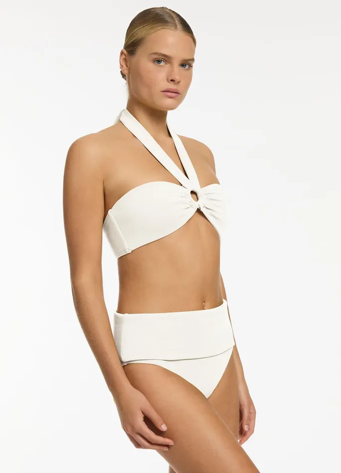 Isla Rib Bandeau Bikini Halter Top Cream Women JETS Australia Bandeau Bikini Tops