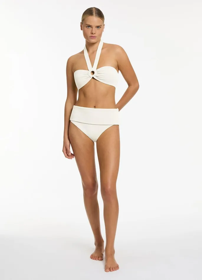 Isla Rib Bandeau Bikini Halter Top Cream Women JETS Australia Bandeau Bikini Tops