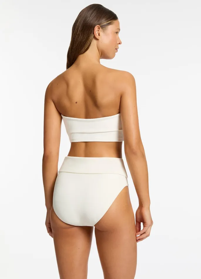 Isla Rib Fold Down High Waisted Bikini Bottom Cream Women JETS Australia High Waist Bikini Bottoms