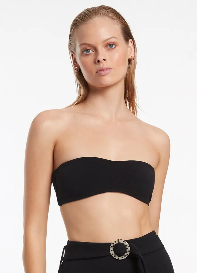 Isla Rib Minimal Bandeau Bikini Top Black Women JETS Australia Bandeau Bikini Tops