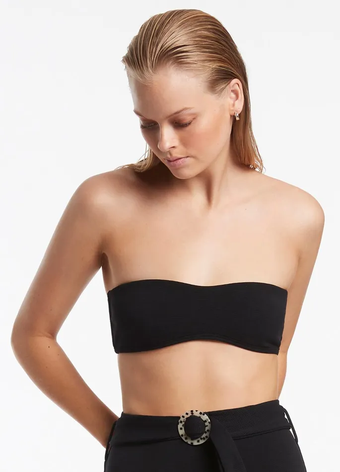 Isla Rib Minimal Bandeau Bikini Top Black Women JETS Australia Bandeau Bikini Tops