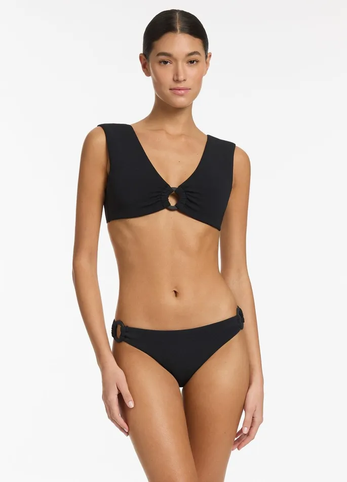Isla Rib Trim Side Hipster Bikini Bottom Black Women JETS Australia Hipster Bikini Bottoms