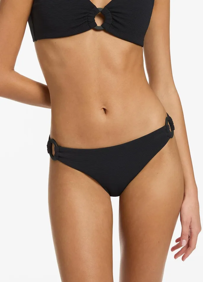Isla Rib Trim Side Hipster Bikini Bottom Black Women JETS Australia Hipster Bikini Bottoms
