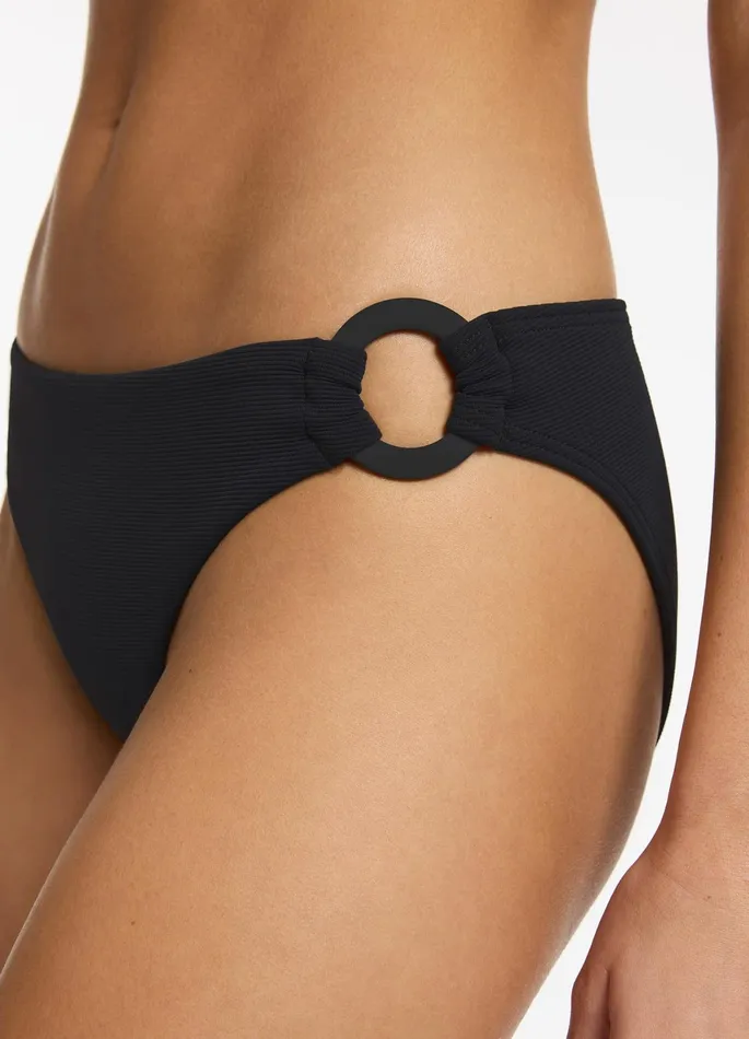 Isla Rib Trim Side Hipster Bikini Bottom Black Women JETS Australia Hipster Bikini Bottoms