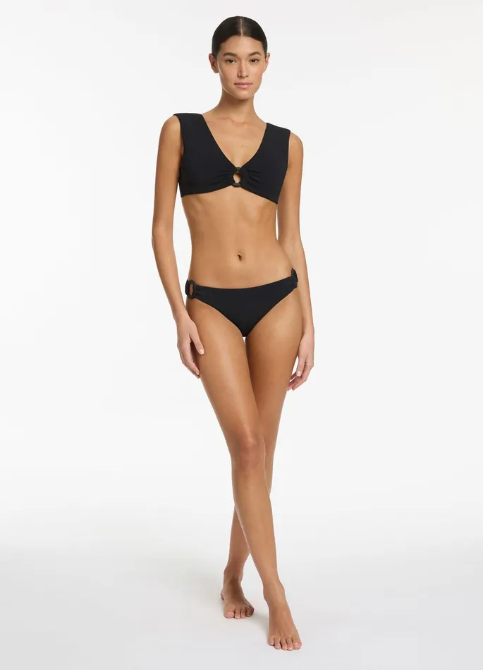 Isla Rib Trim Side Hipster Bikini Bottom Black Women JETS Australia Hipster Bikini Bottoms