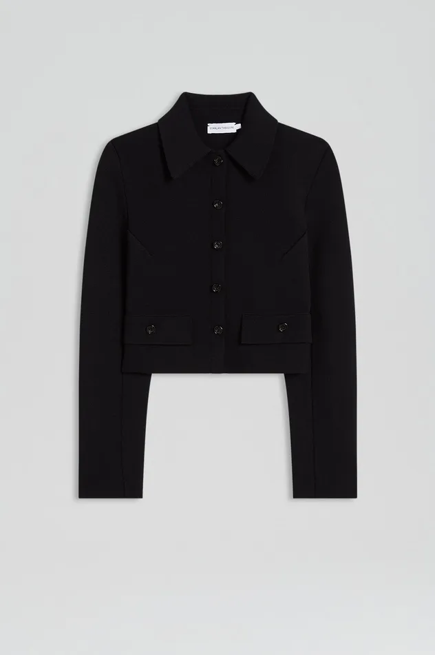 Jackets CREPE KNIT CROP BUTTON JACKET BLACK Scanlan Theodore Women Jackets CREPE KNIT CROP BUTTON JACKET BLACK Scanlan Theodore Women