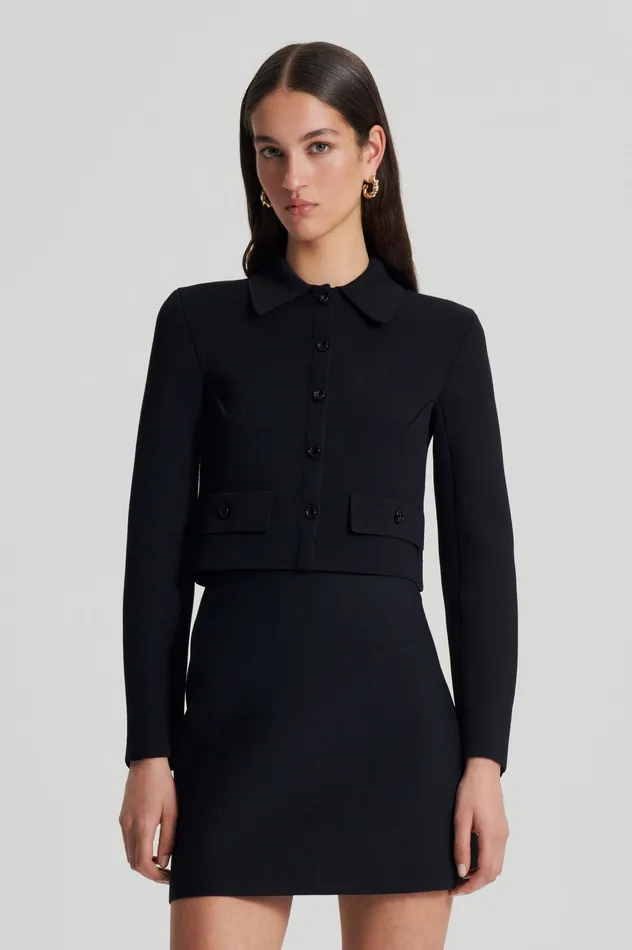 Jackets CREPE KNIT CROP BUTTON JACKET BLACK Scanlan Theodore Women Jackets CREPE KNIT CROP BUTTON JACKET BLACK Scanlan Theodore Women