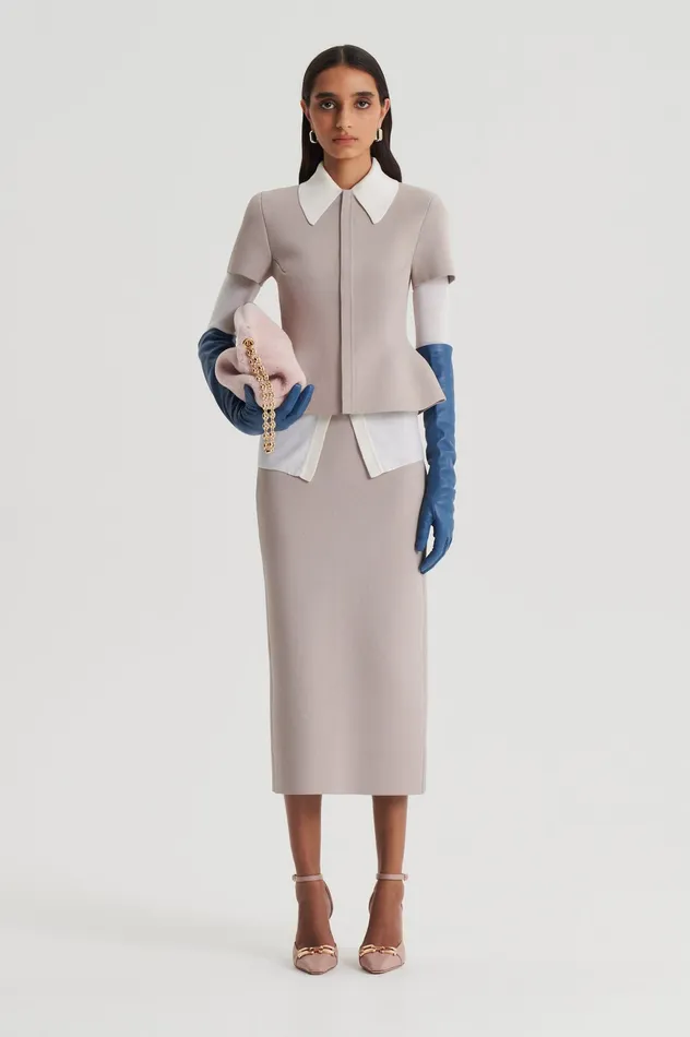 Jackets CREPE KNIT SHORT SLEEVE PEPLUM JACKET OYSTER Scanlan Theodore Women
