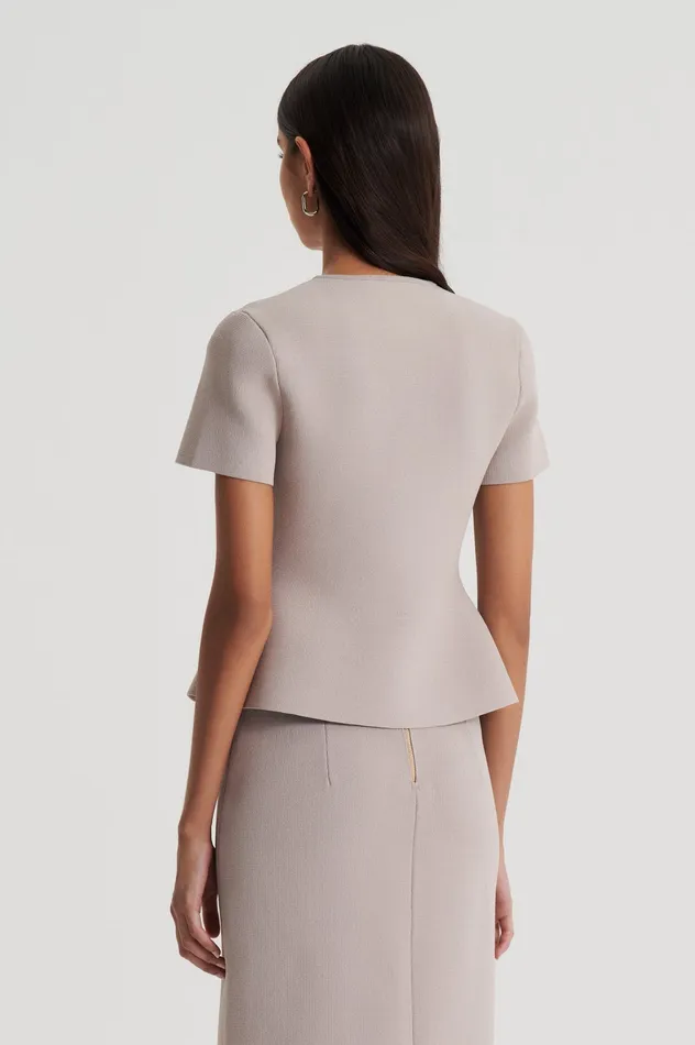 Jackets CREPE KNIT SHORT SLEEVE PEPLUM JACKET OYSTER Scanlan Theodore Women Jackets CREPE KNIT SHORT SLEEVE PEPLUM JACKET OYSTER Scanlan Theodore Women