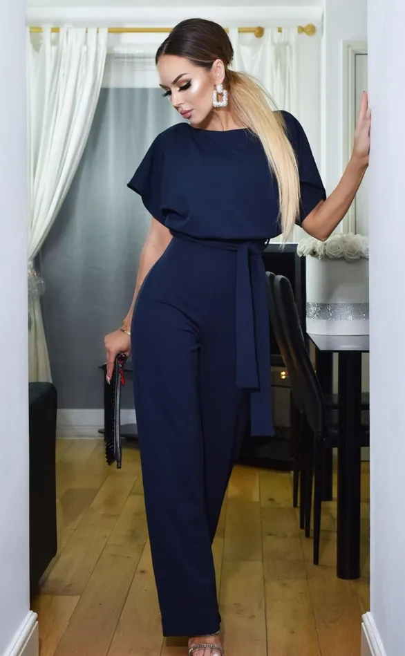 Jackie Navy Batwing Belted Jumpsuit Women Missfiga Jumpsuits