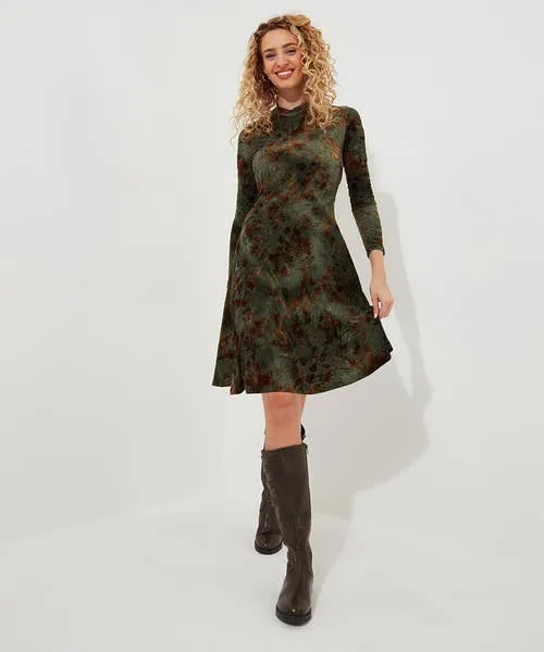 Jemima Flocked Jersey Dress Green Apparel Dresses Joebrowns