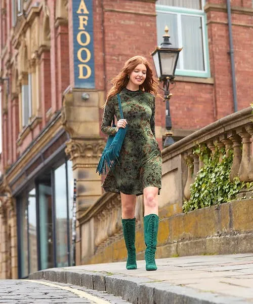 Jemima Flocked Jersey Dress Green Apparel Dresses Joebrowns Jemima Flocked Jersey Dress Green Apparel Dresses Joebrowns