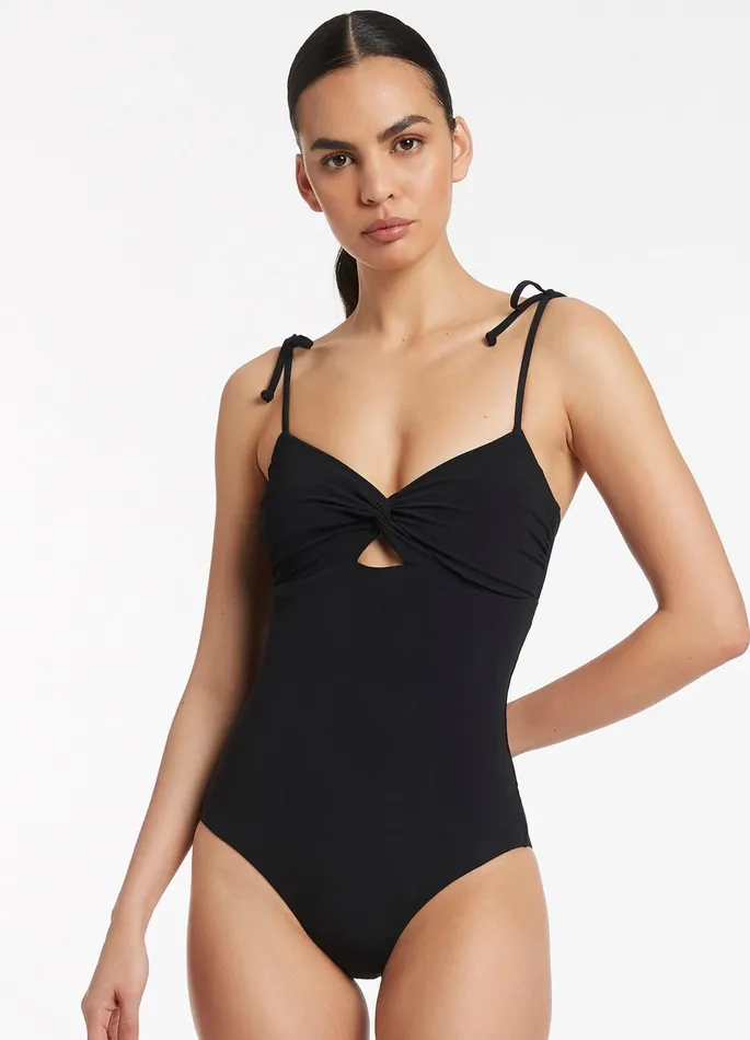 Jetset Twist Front One Piece Black Women JETS Australia Tank One Piece