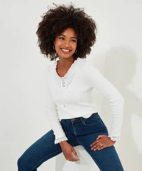 Joebrowns Tops Tunics and Blouses Apparel Trixie Collar Detail Top BlueCream