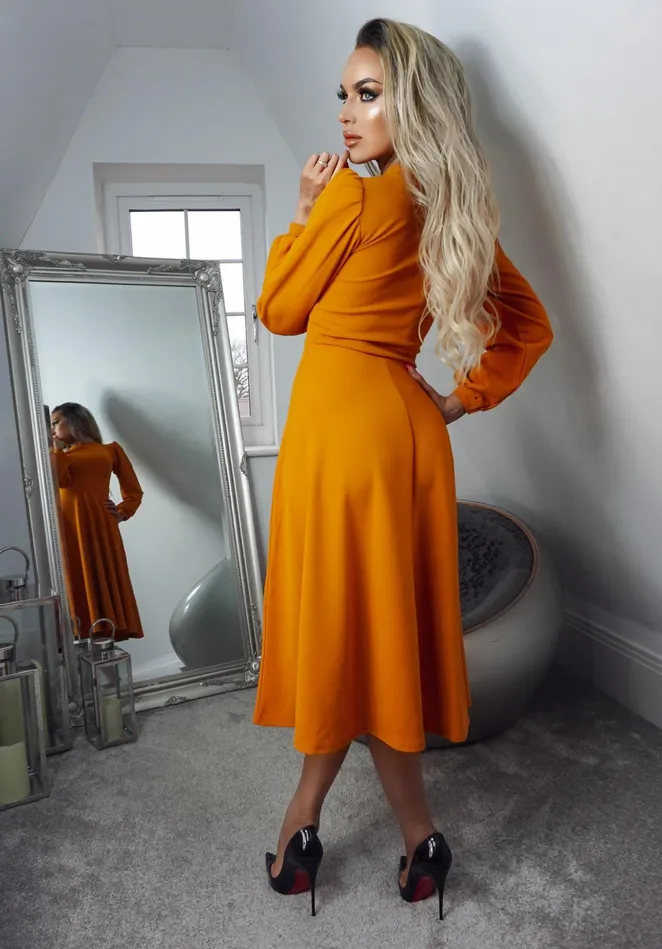Julietta Mustard Long Sleeve Turtle Neck Skater Dress Women Missfiga Skater Dresses