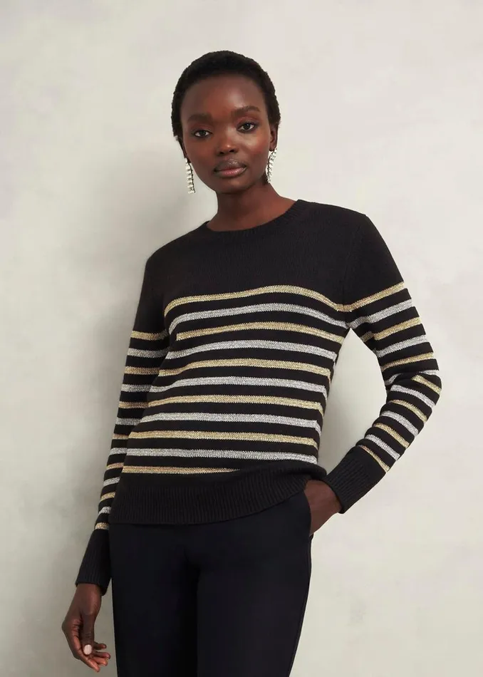 Jumpers and Cardigans Women HOBBS Destiny Sparkle Stripe Jumper Black Multi