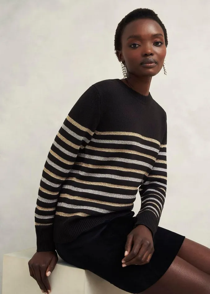 Jumpers and Cardigans Women HOBBS Destiny Sparkle Stripe Jumper Black Multi