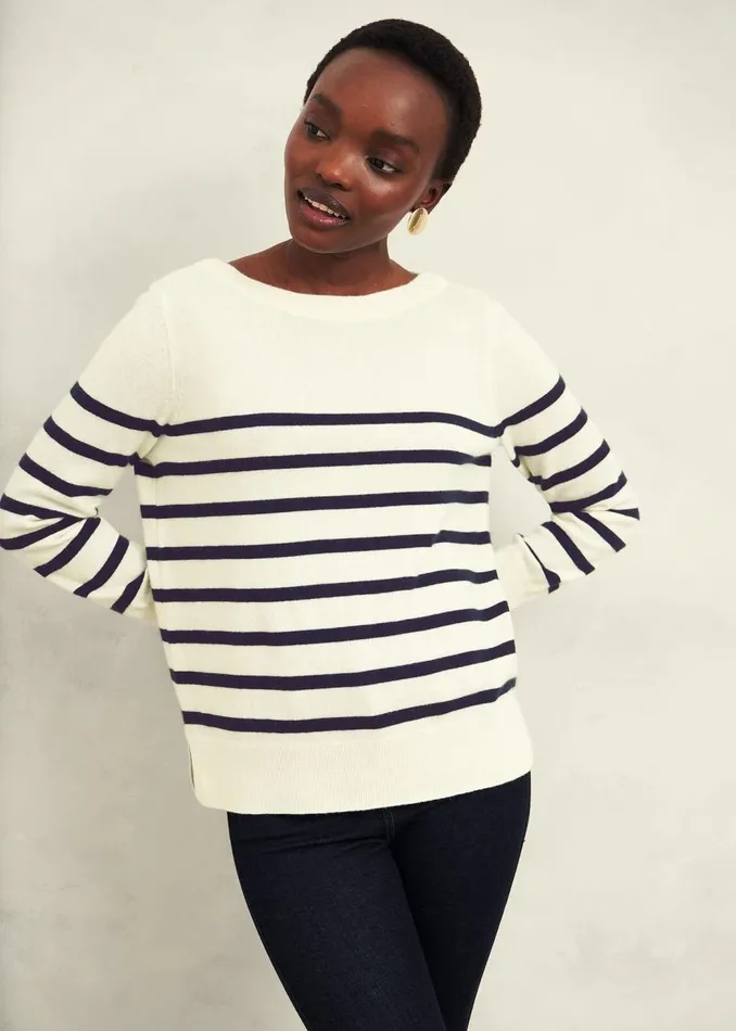 Jumpers and Cardigans Women HOBBS Larina Cashmere Stripe Jumper Ivory Navy