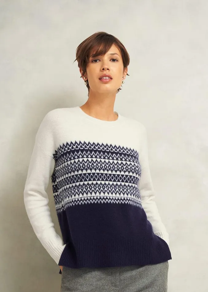 Jumpers and Cardigans Women HOBBS Lorrie Fairisle Jumper With Alpaca Ivory Navy