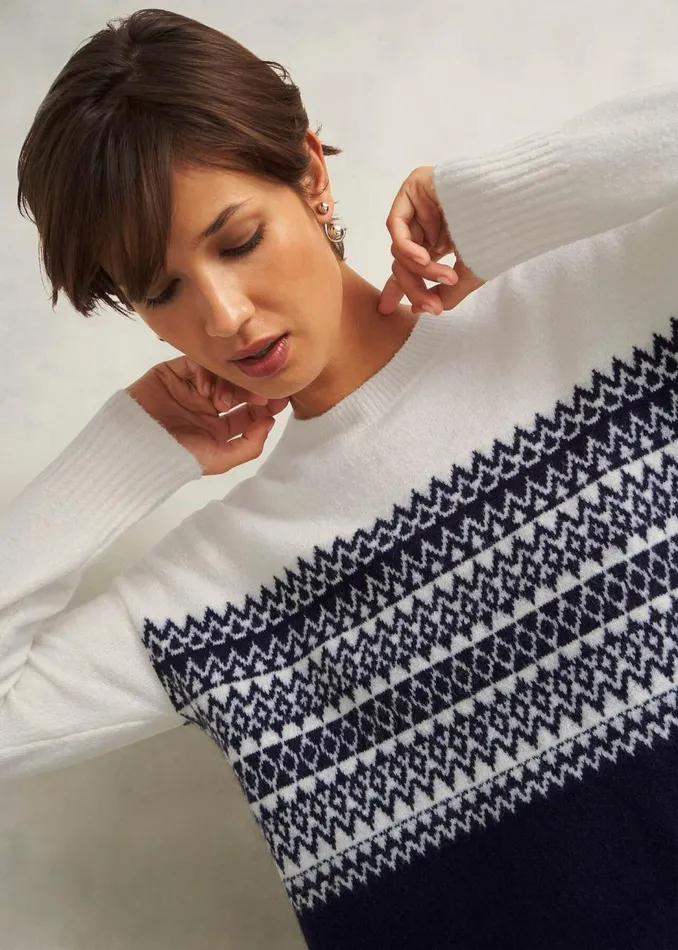 Jumpers and Cardigans Women HOBBS Lorrie Fairisle Jumper With Alpaca Ivory Navy