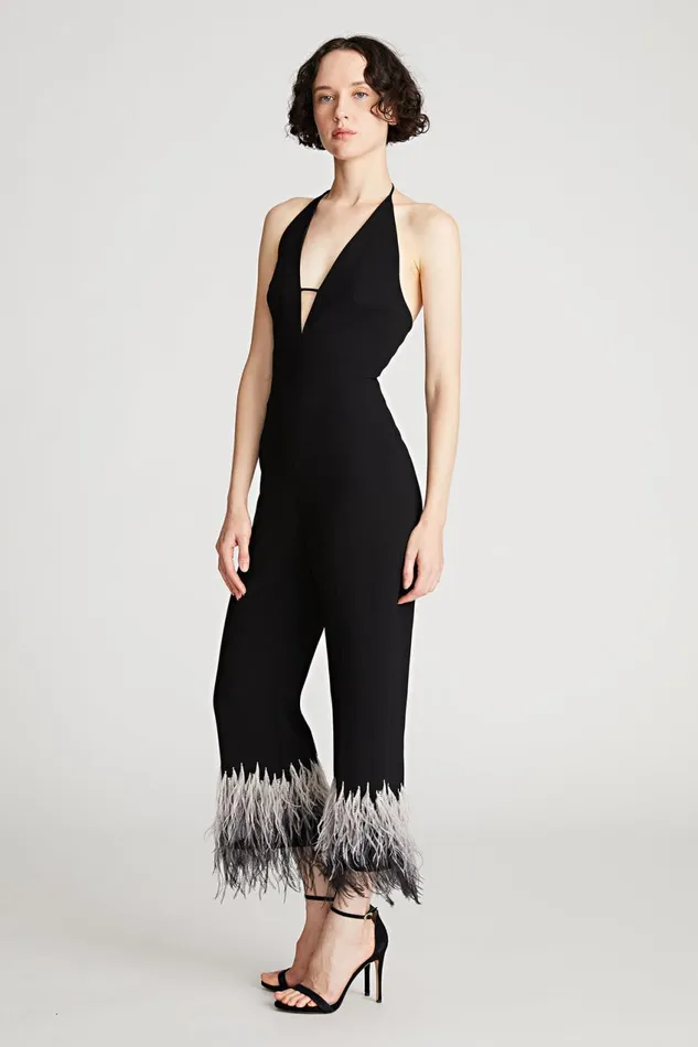 Jumpsuits Women Halston Kaitlyn Jumpsuit In Moss Crepe Black