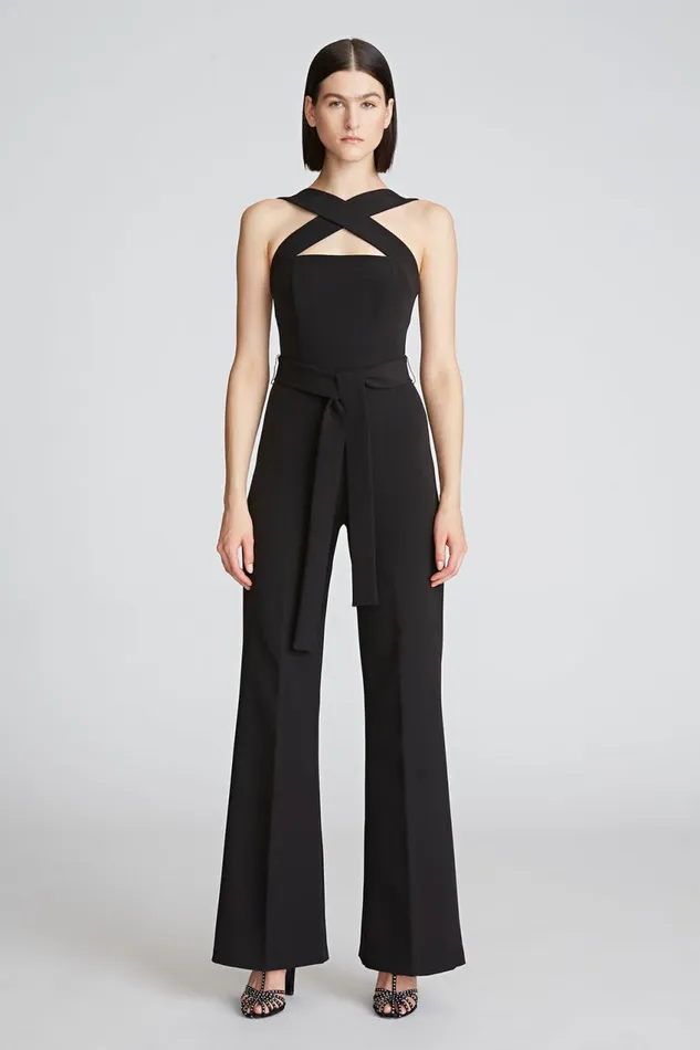 Jumpsuits Women Halston Leia Jumpsuit In Stretch Crepe Black