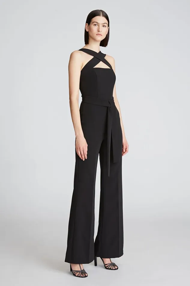Jumpsuits Women Halston Leia Jumpsuit In Stretch Crepe Black