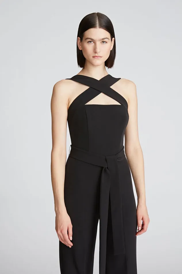 Jumpsuits Women Halston Leia Jumpsuit In Stretch Crepe Black