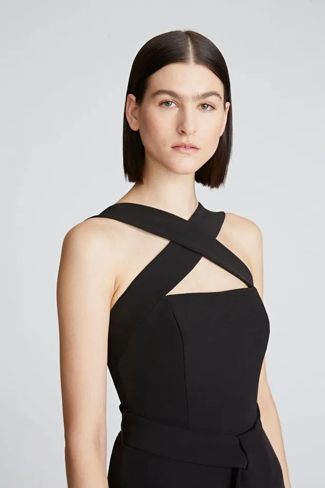 Jumpsuits Women Halston Leia Jumpsuit In Stretch Crepe Black