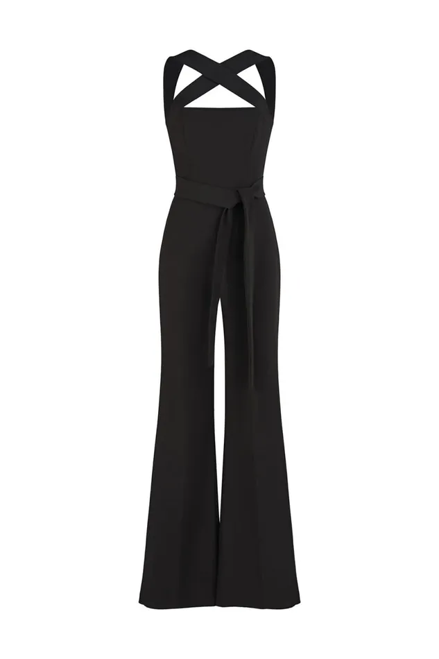 Jumpsuits Women Halston Leia Jumpsuit In Stretch Crepe Black