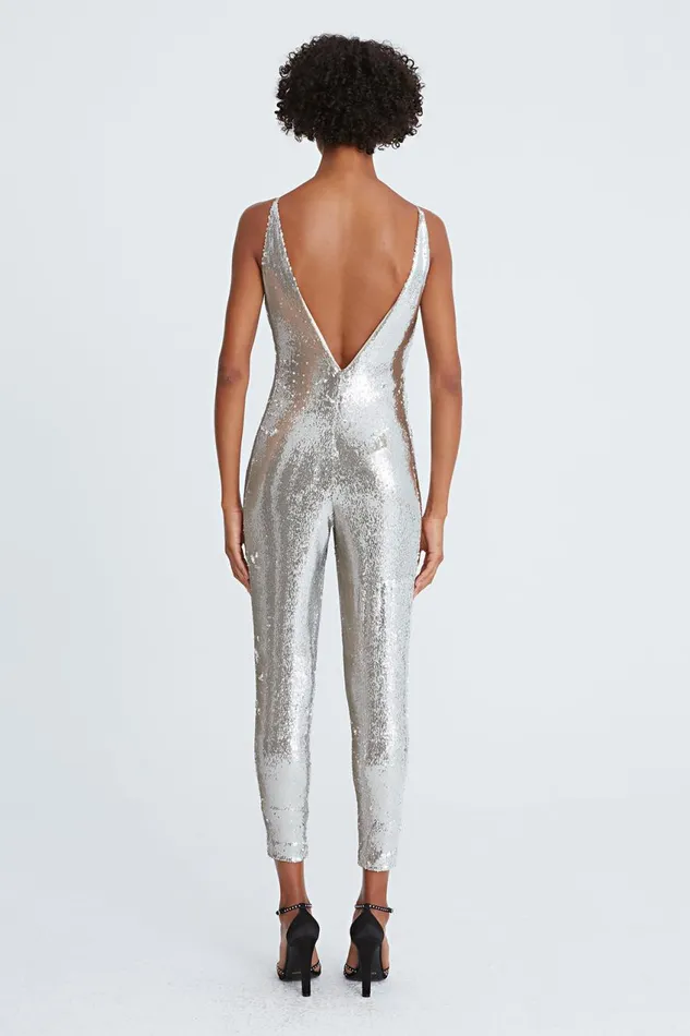 Jumpsuits Women Halston Mariah Sequin Twist Jumpsuit Silver