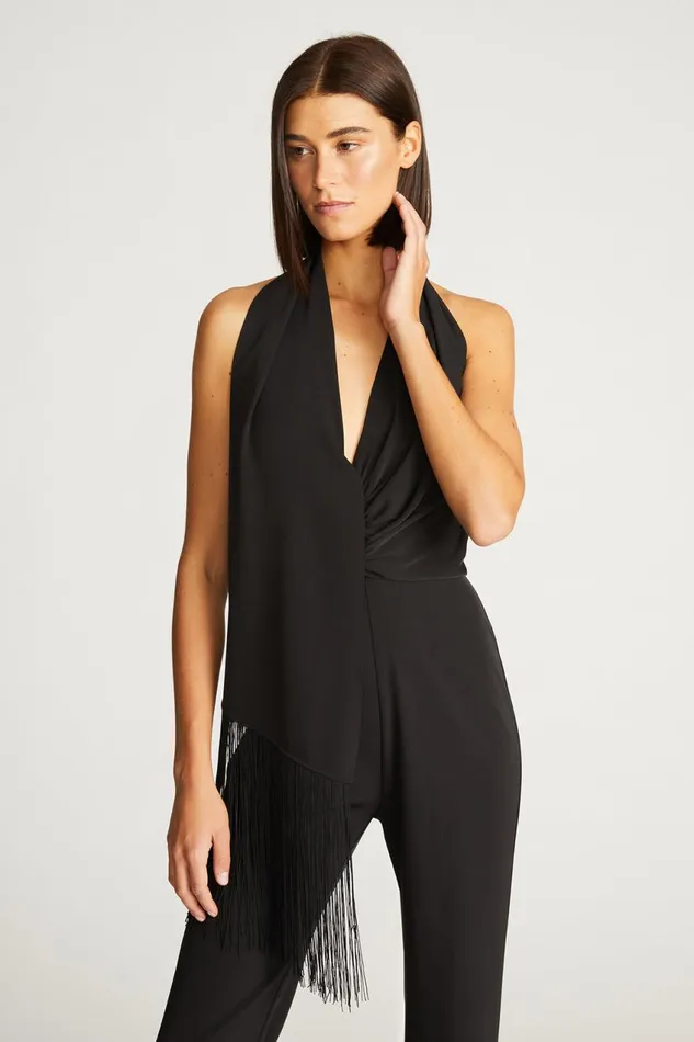 Jumpsuits Women Halston Tamra Jumpsuit In Fluid Crepe Black