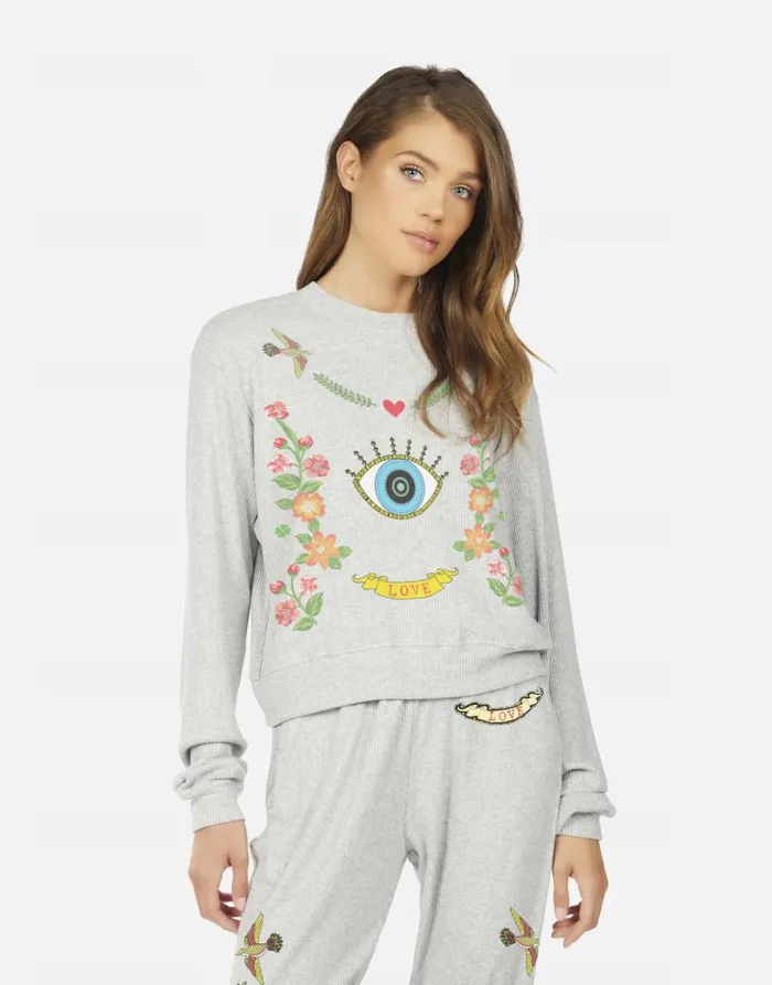 Kaz Floral Eye Love Heather Grey Women039s Lauren Moshi Long Sleeve