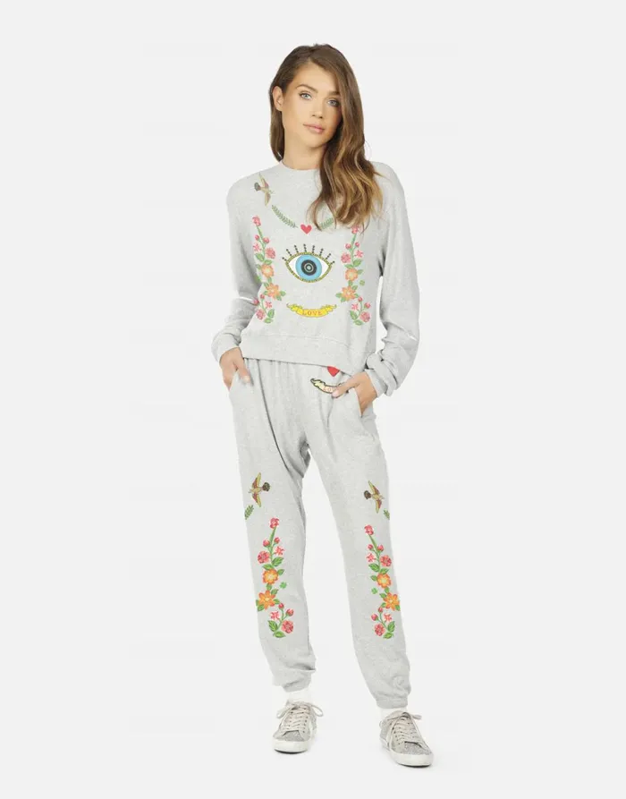 Kaz Floral Eye Love Heather Grey Women039s Lauren Moshi Long Sleeve