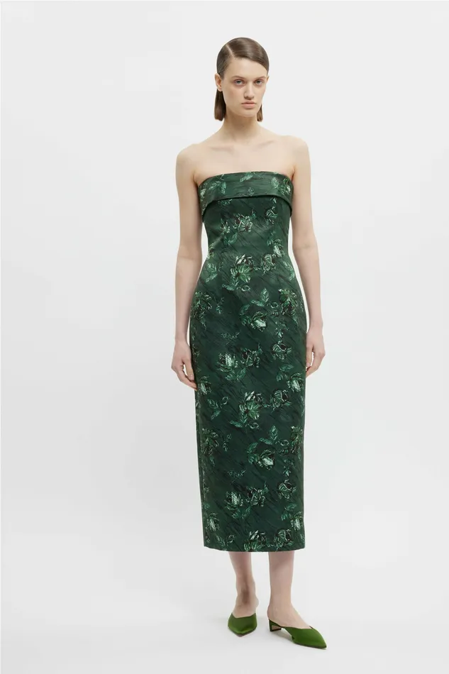 Keeley Strapless Dress In Green Roses Marble Print Dresses Emilia Wickstead Women