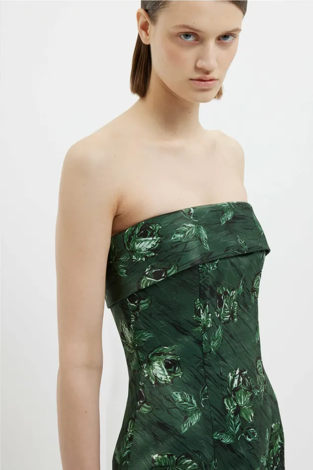 Keeley Strapless Dress In Green Roses Marble Print Dresses Emilia Wickstead Women