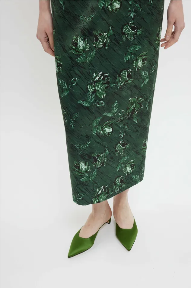 Keeley Strapless Dress In Green Roses Marble Print Dresses Emilia Wickstead Women