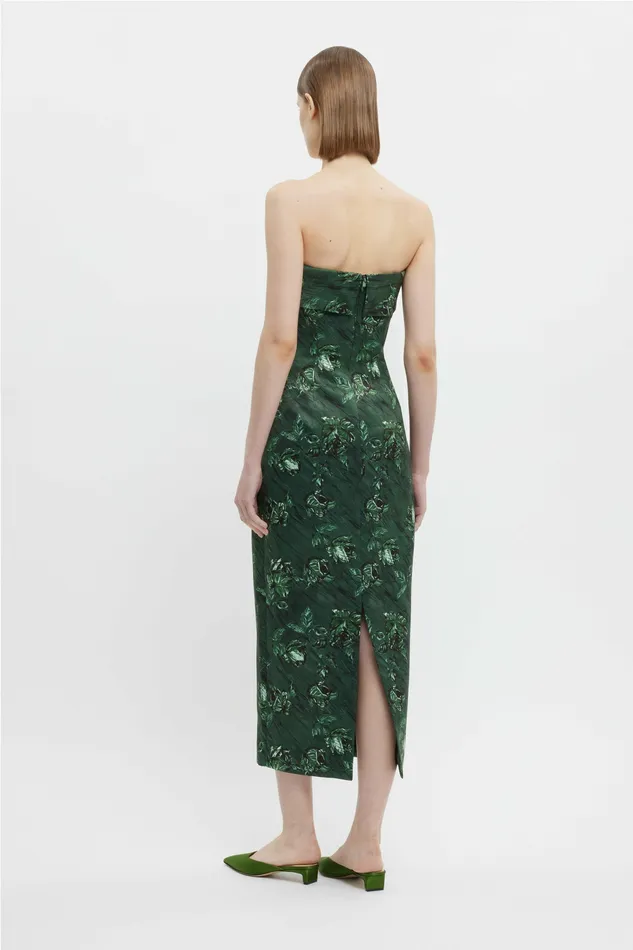 Keeley Strapless Dress In Green Roses Marble Print Dresses Emilia Wickstead Women