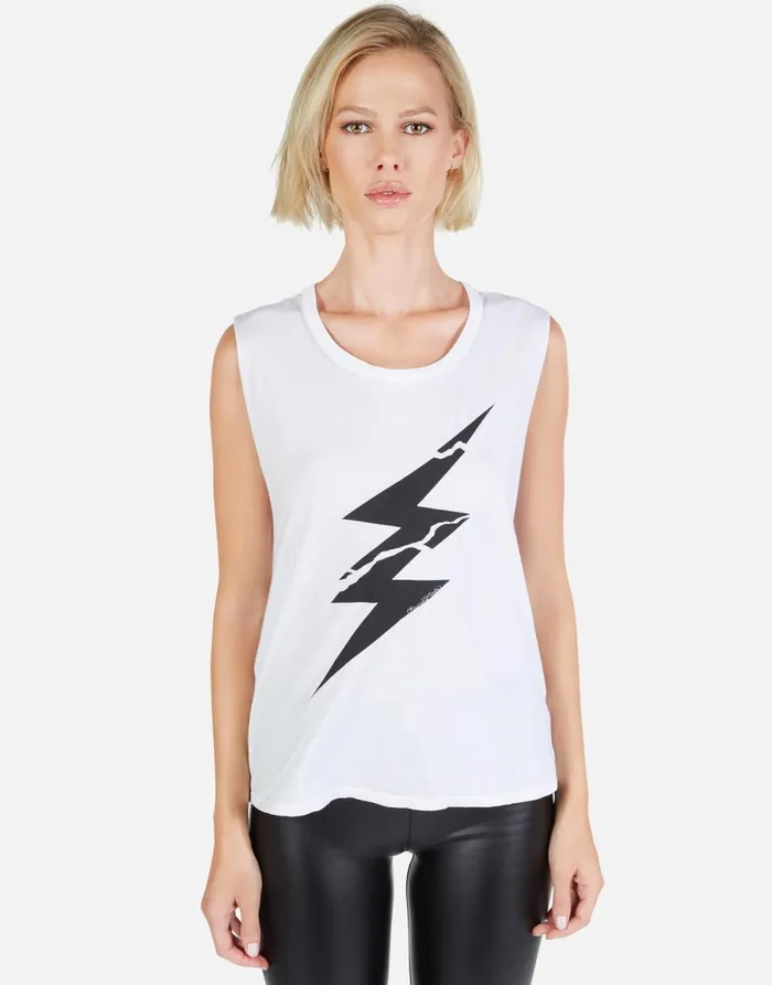 Kel Cracked Lightning Bolt White Women039s Lauren Moshi Tanks