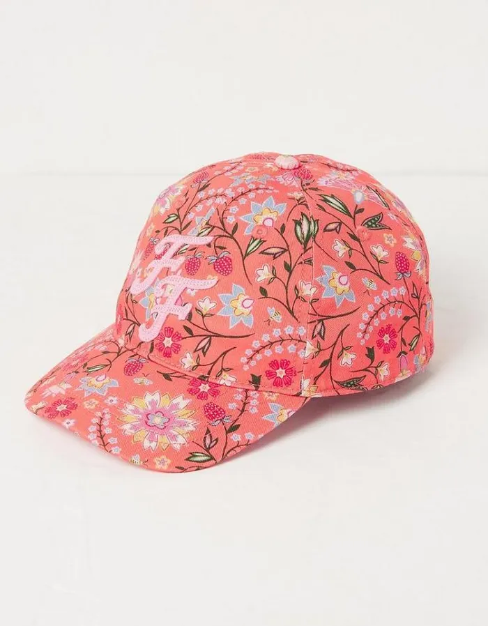 Kids FatFace Accessories Floral Printed Cap Coral Pink