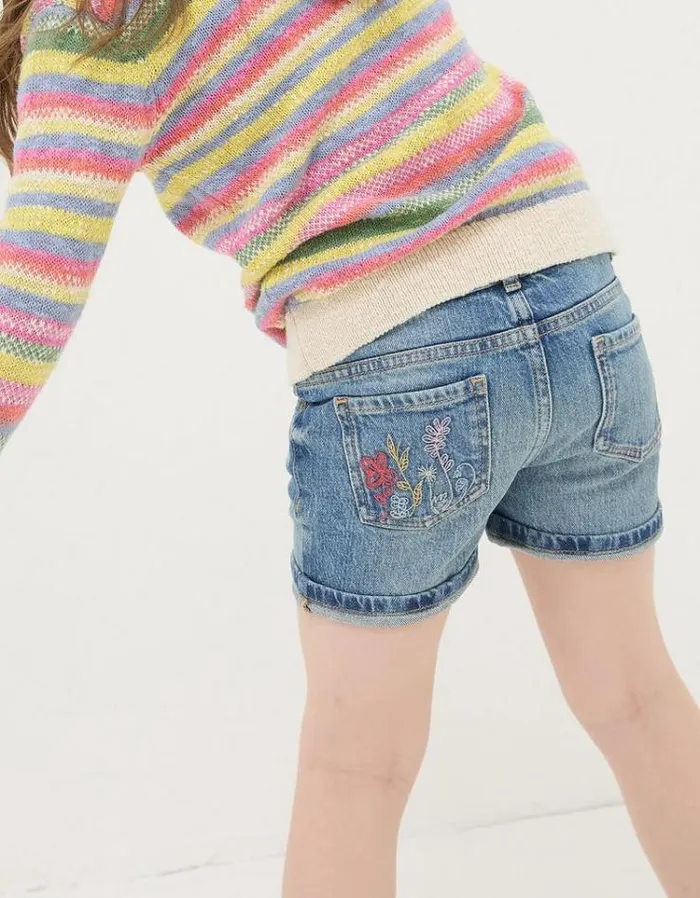 Kids FatFace Shorts Floral Denim Shorts Denim Blue