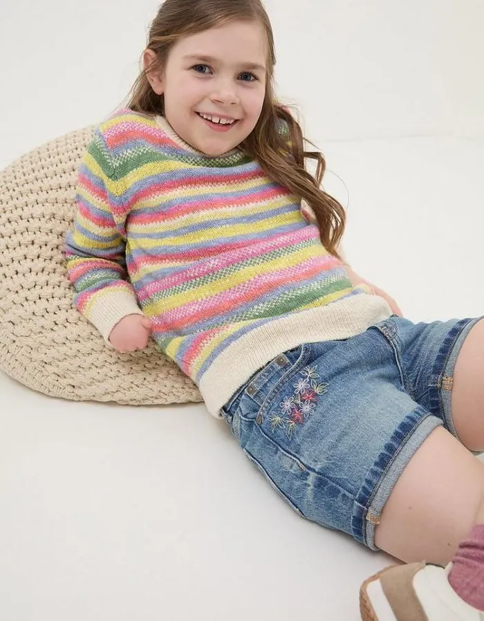 Kids FatFace Shorts Floral Denim Shorts Denim Blue